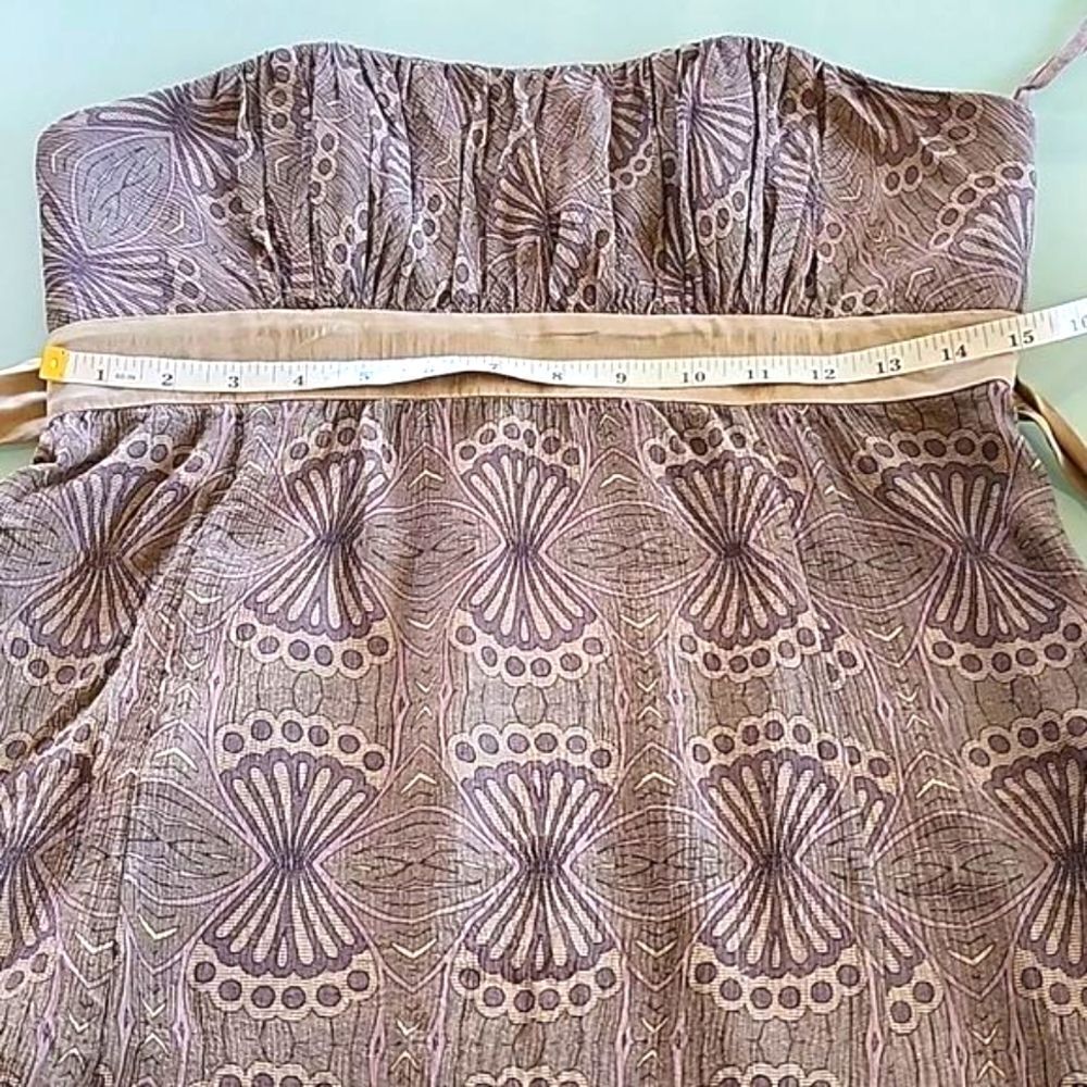 Ted Baker 100% Silk Strapless Dress Ruched Empire Waist Size 3 Boho Chic Retro - Picture 7 of 9